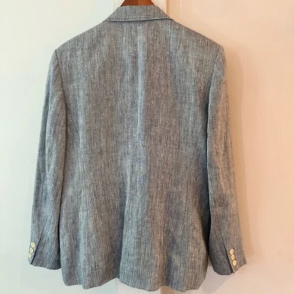 TALBOTS 100% IRISH LINEN BLUE BLAZER CLASSIC LINED 3 BUTTON CARREER , SZ 12 - Picture 4 of 6